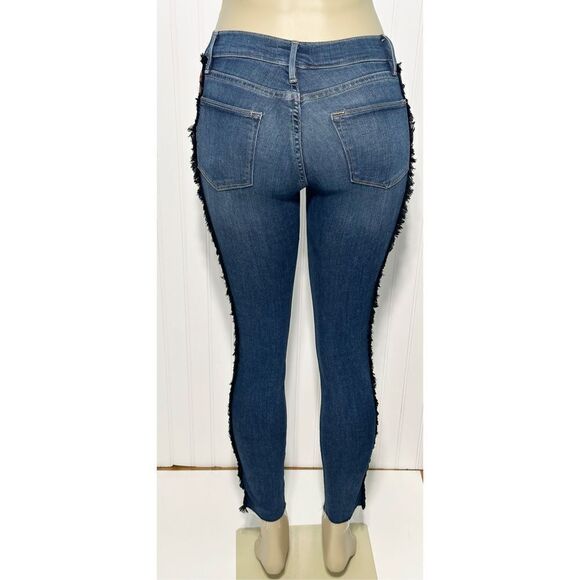 Frame Le High Skinny Multi Tape Stripe Skinny Jeans Raw Hem Dark Wash Size 24 - Picture 5 of 13